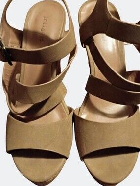 Indigo Neutral Tan Platform Sandals with Wide Straps 3 Inches High